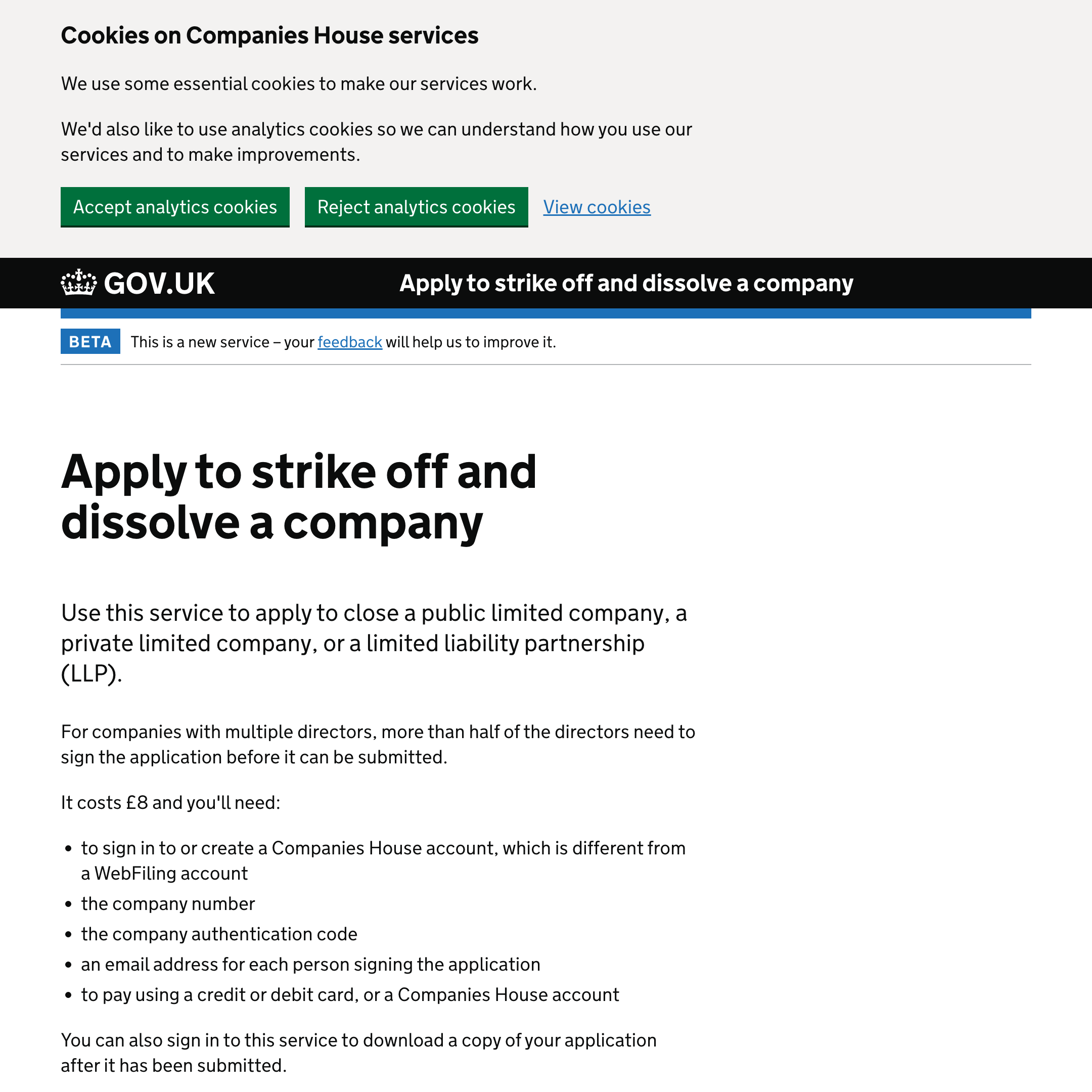 Apply to strike off and dissolve a company