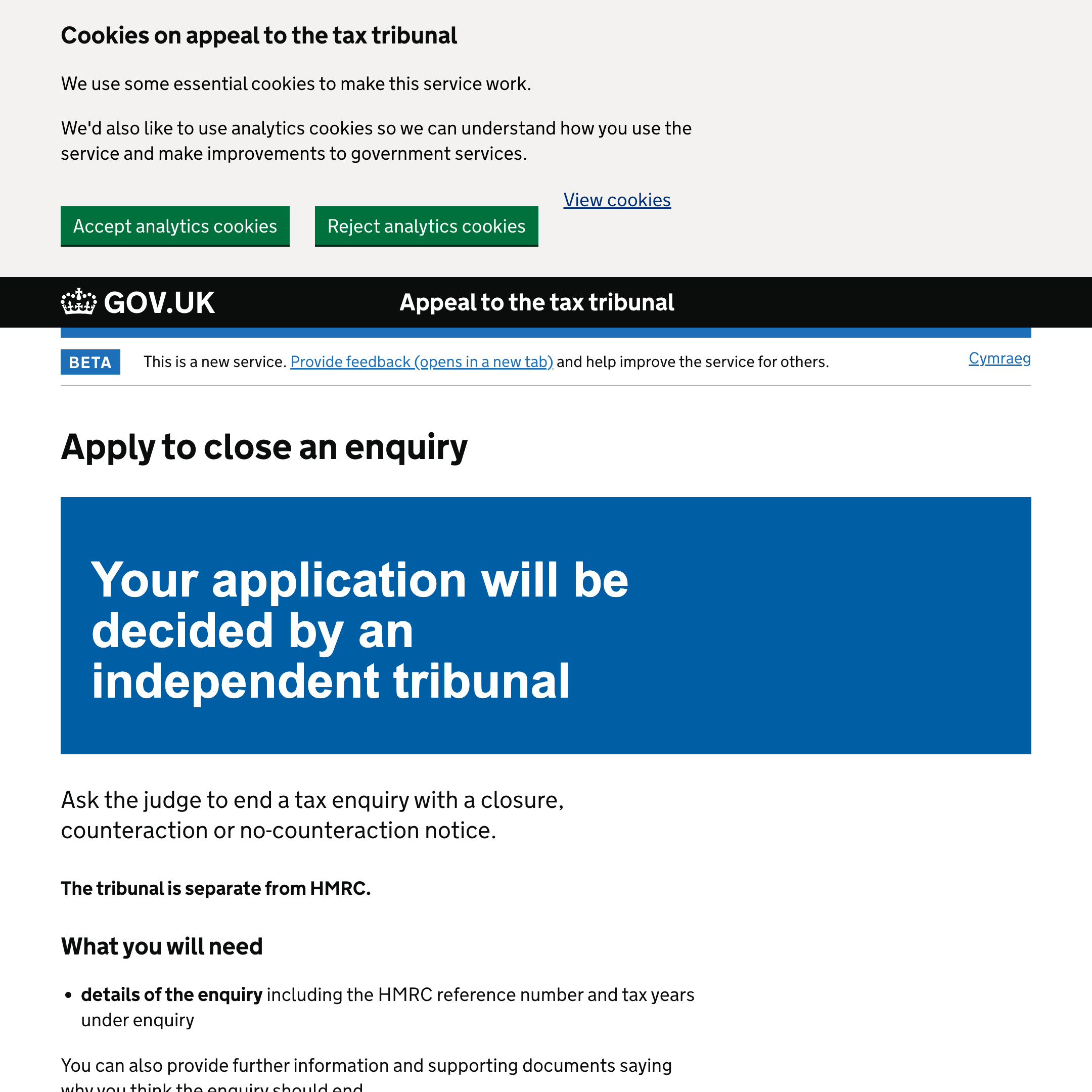 Apply to close a Tax tribunal enquiry