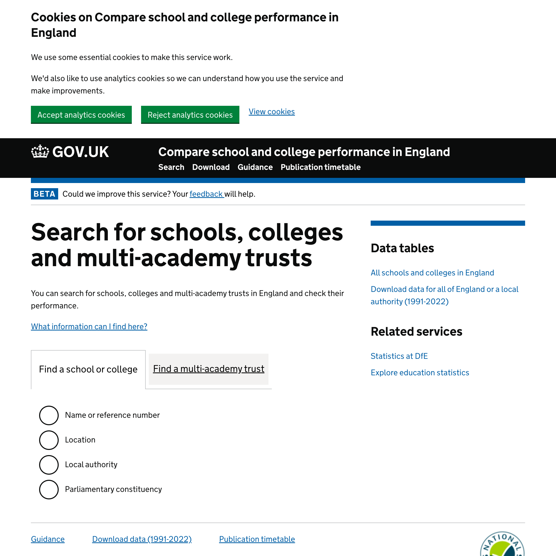Find school and college performance data in England
