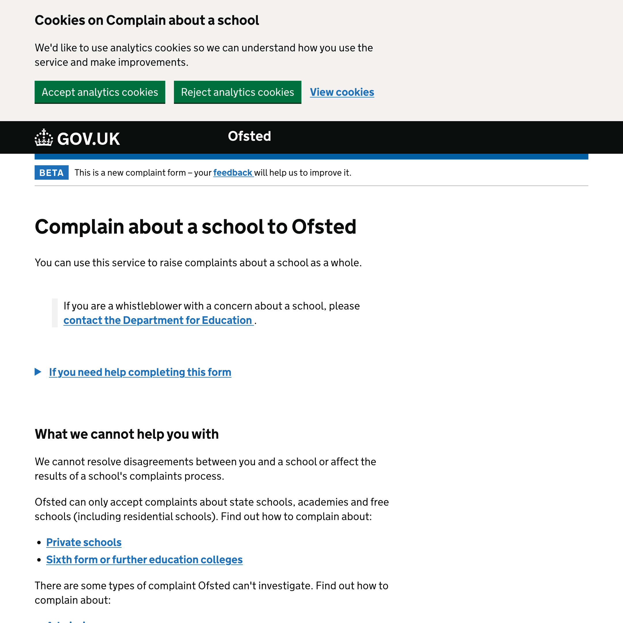 Complain about a state school to Ofsted