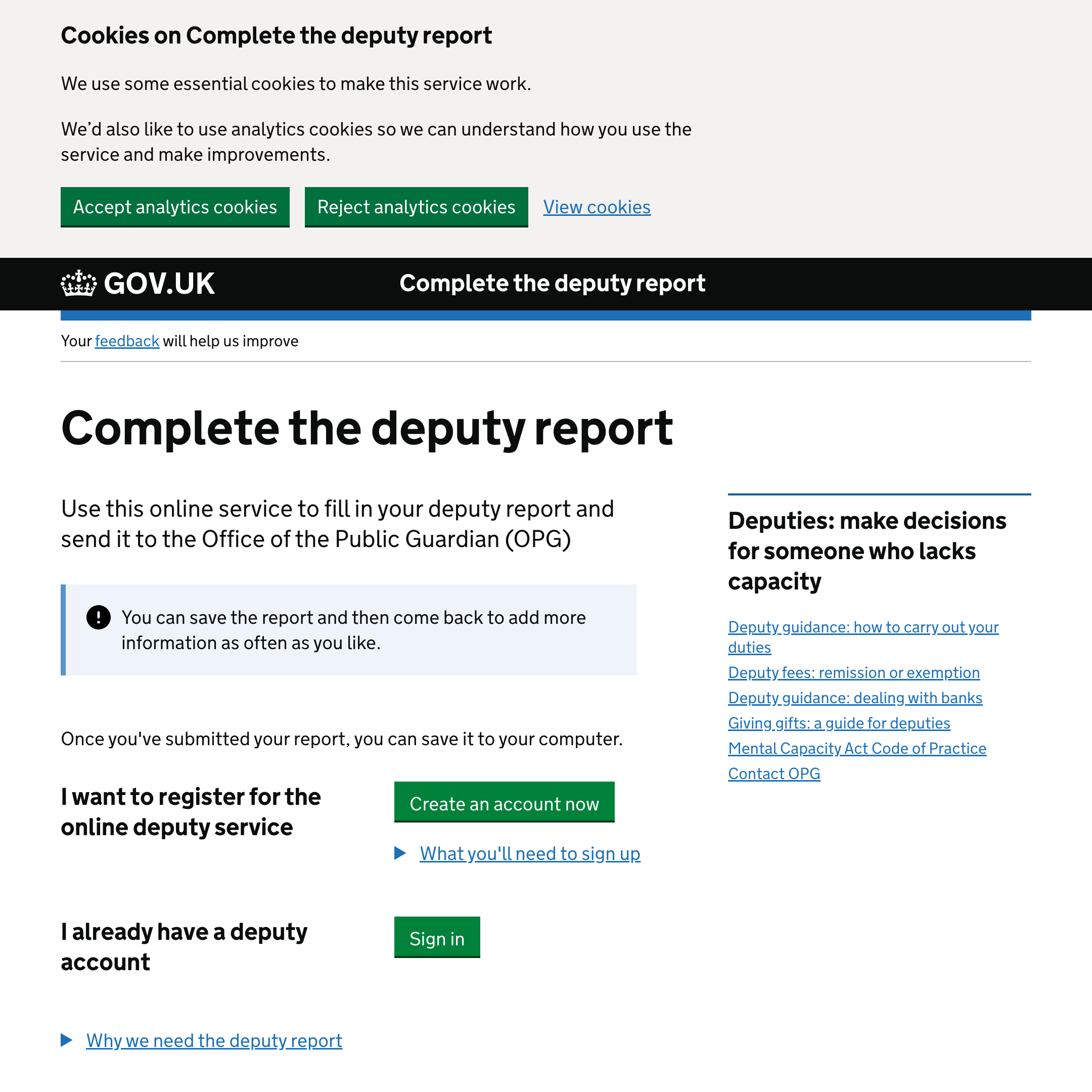 Complete the deputy report