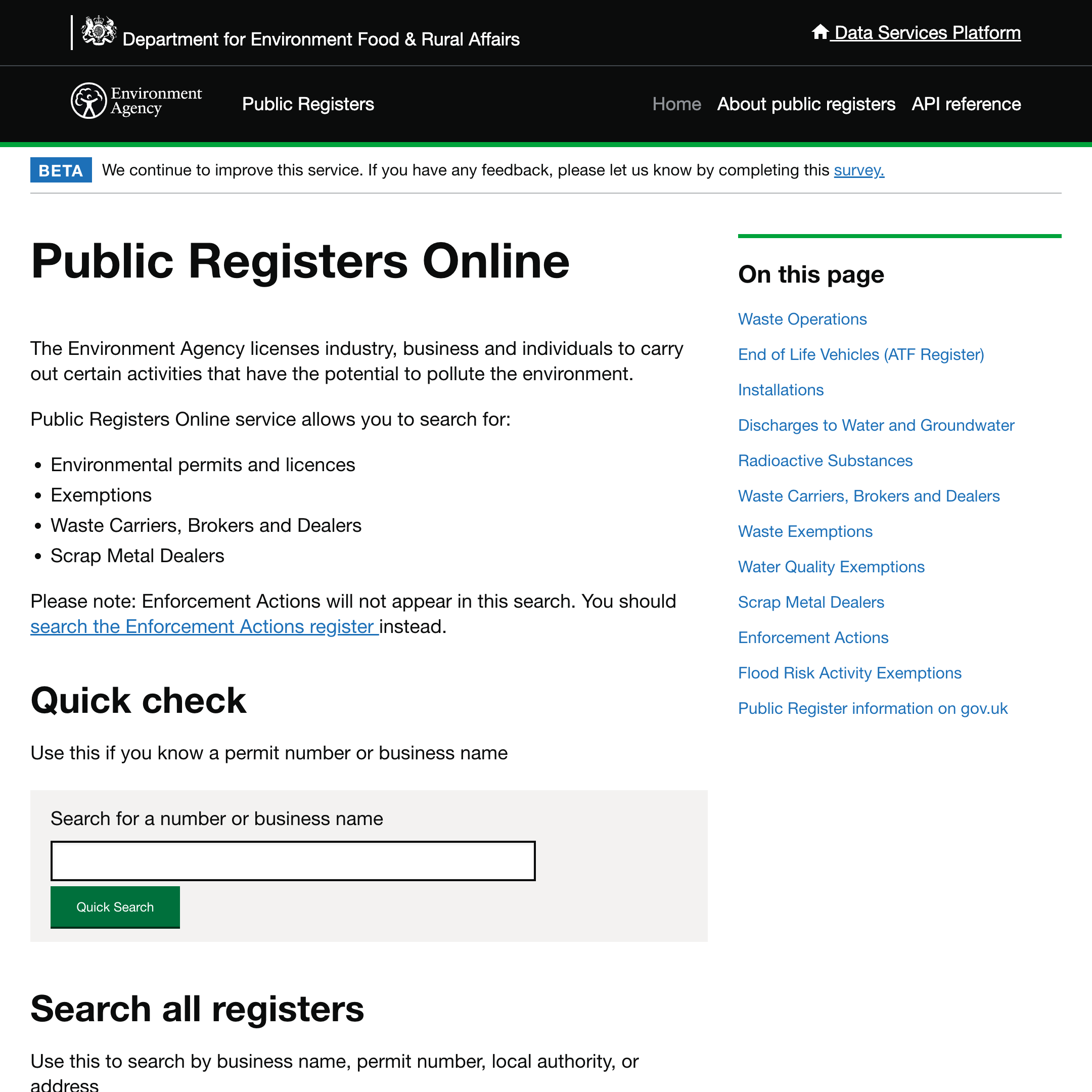 Environment public registers
