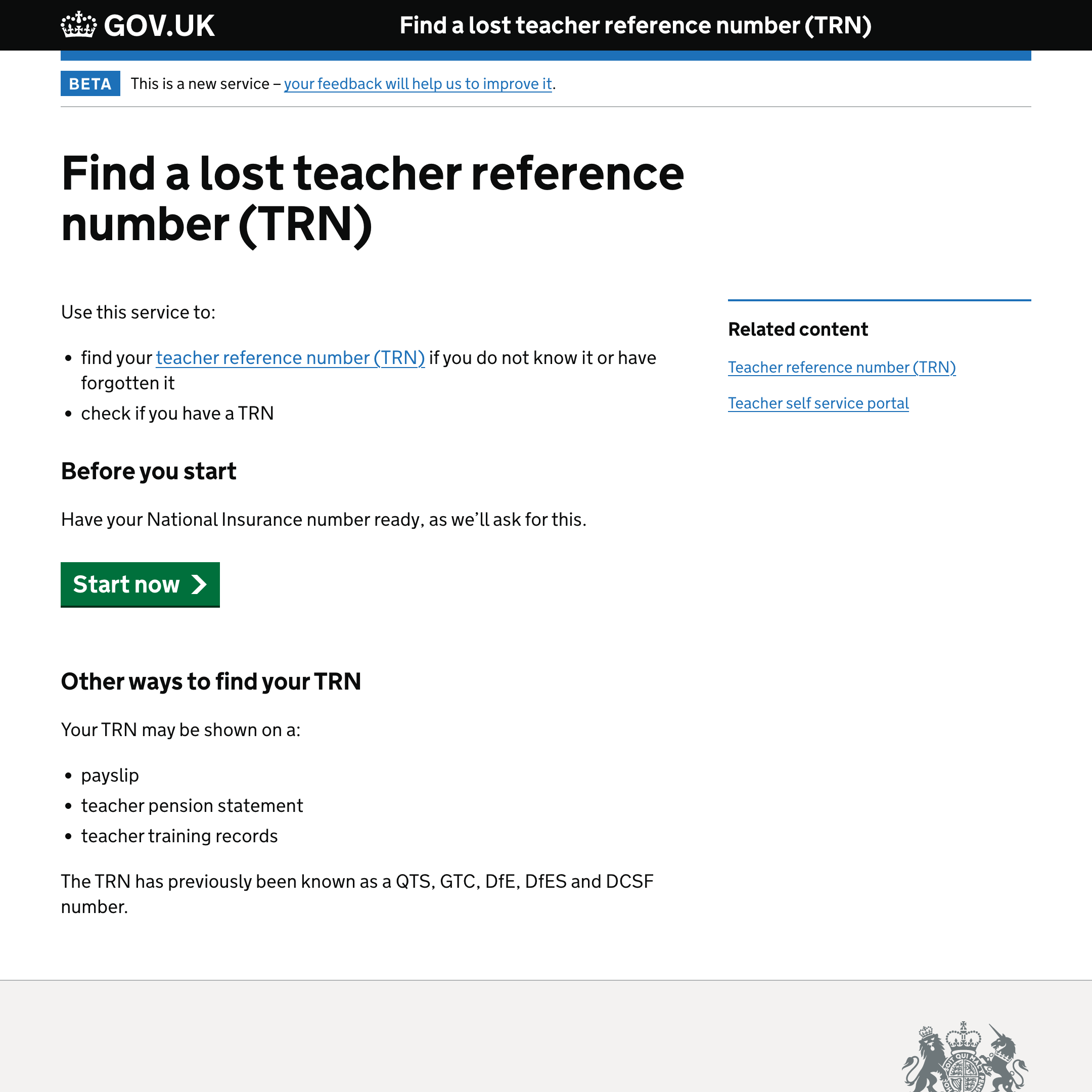 Find a lost teacher reference number (TRN)