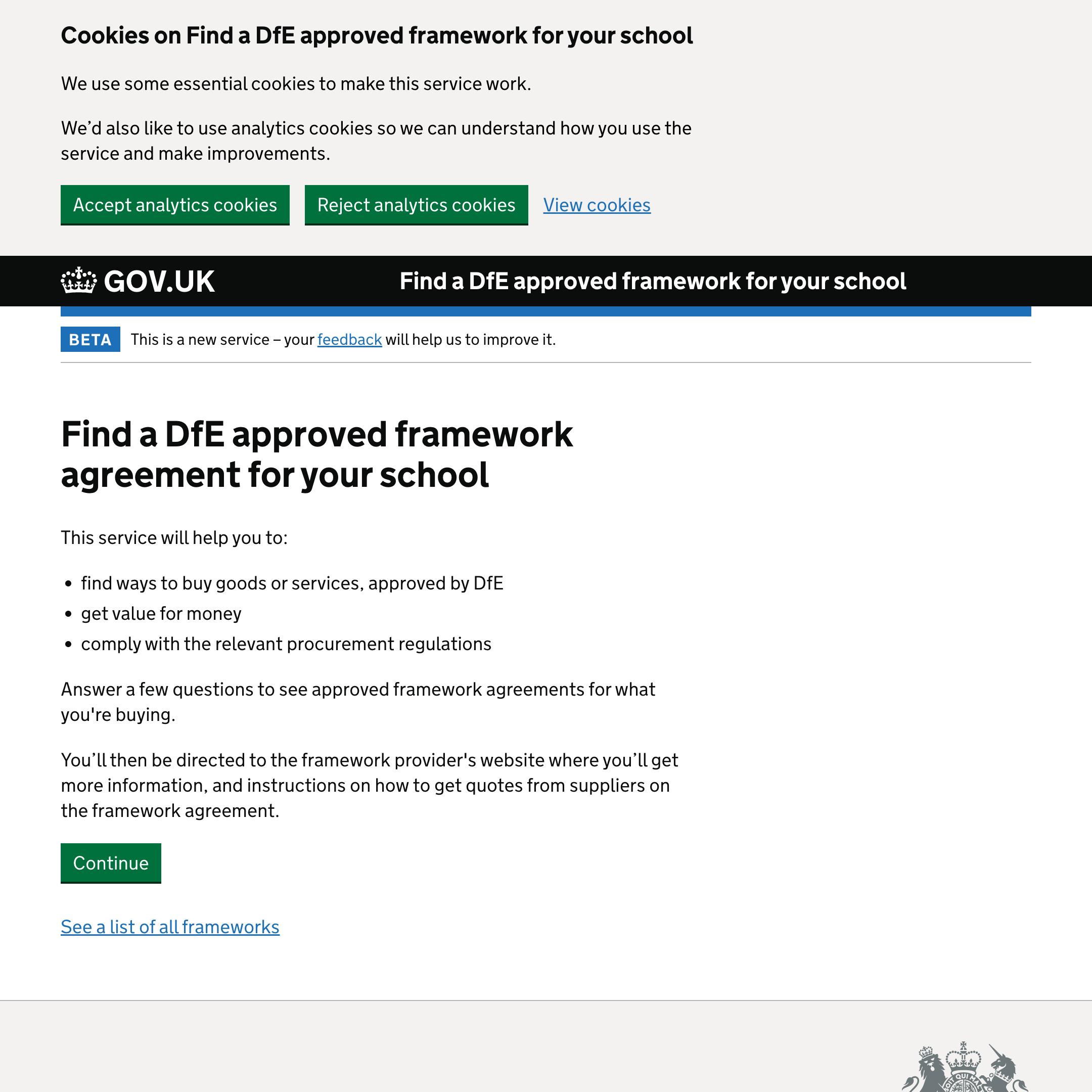 Find a DfE-approved framework for your school