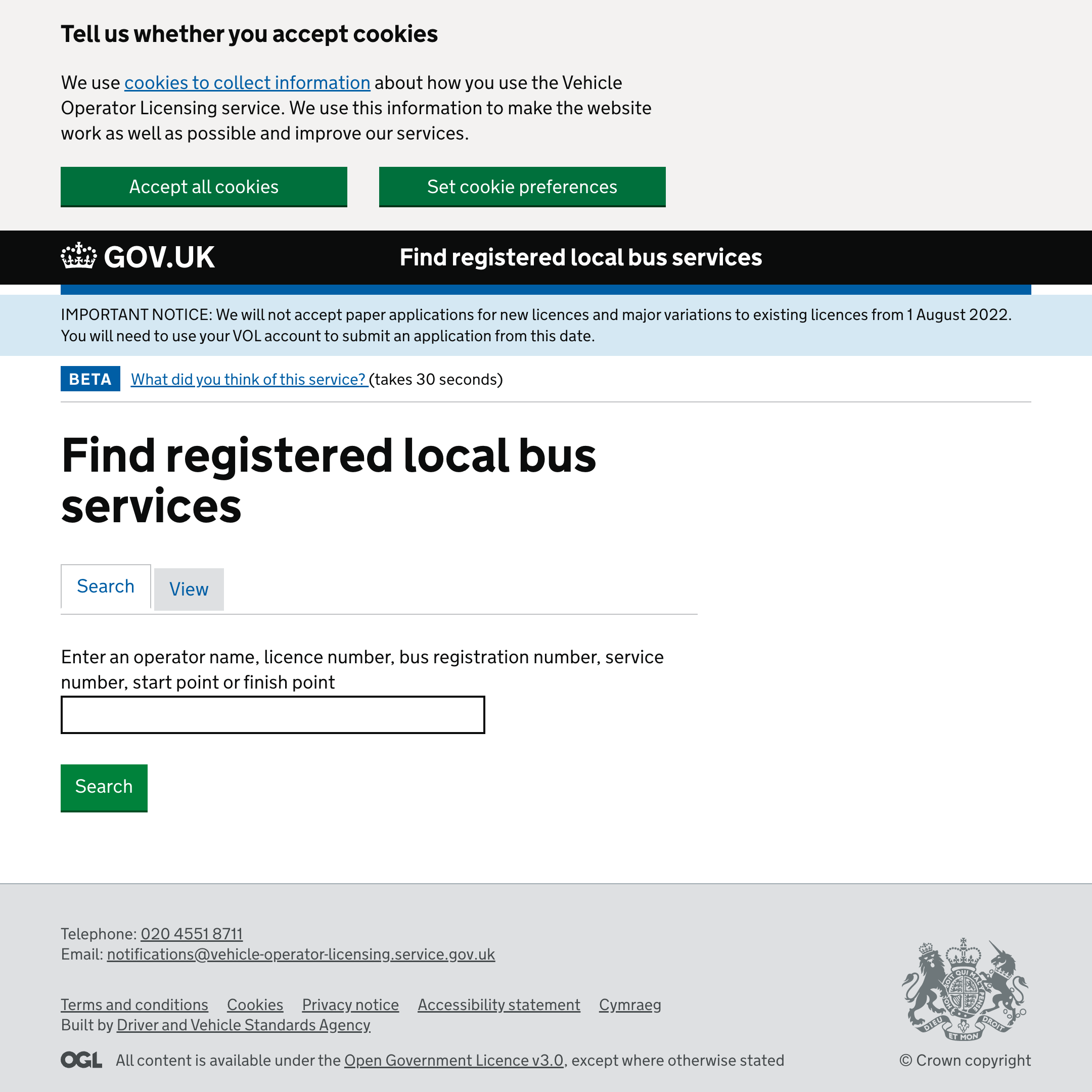 Find registered local bus services