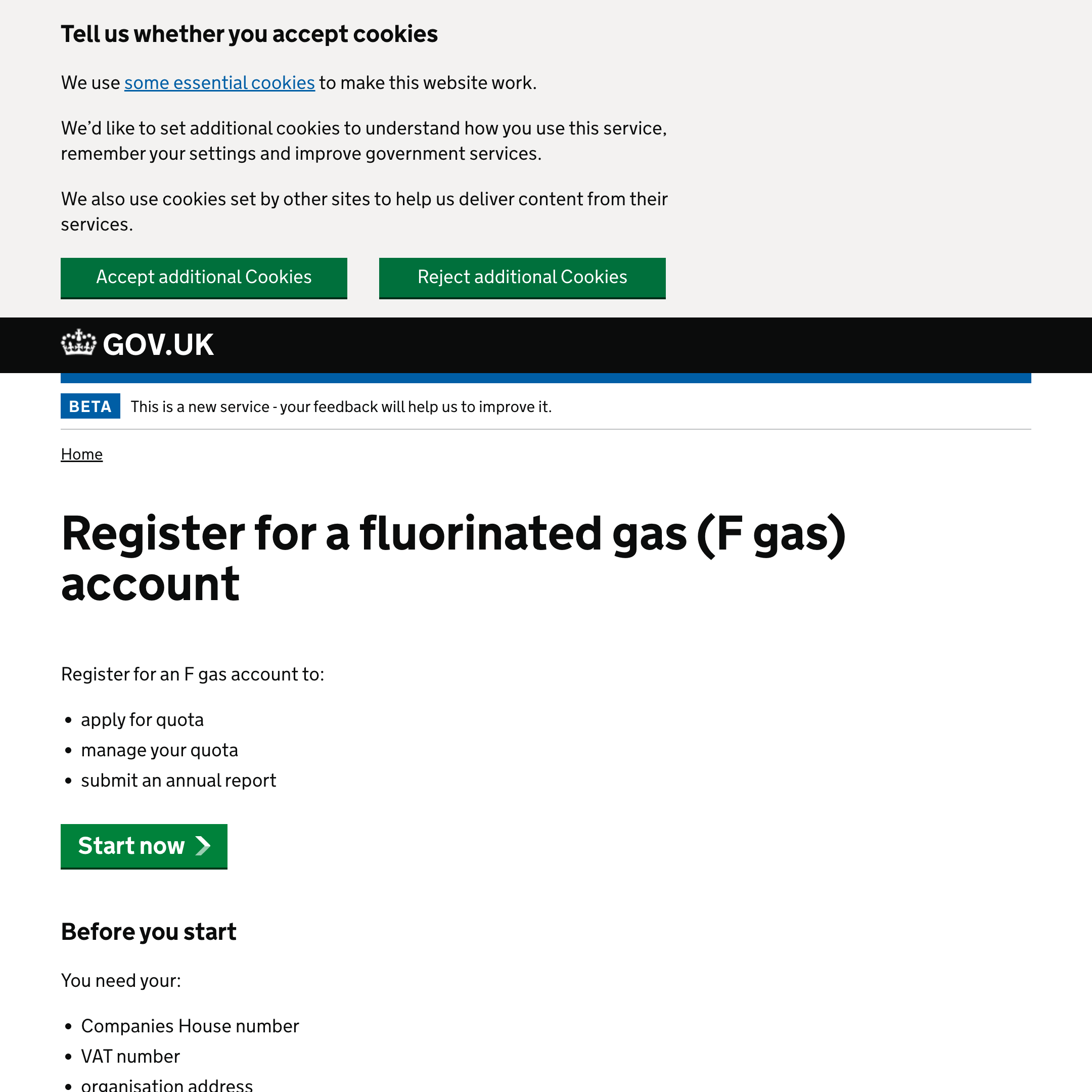 Register for a fluorinated gas (F gas) account