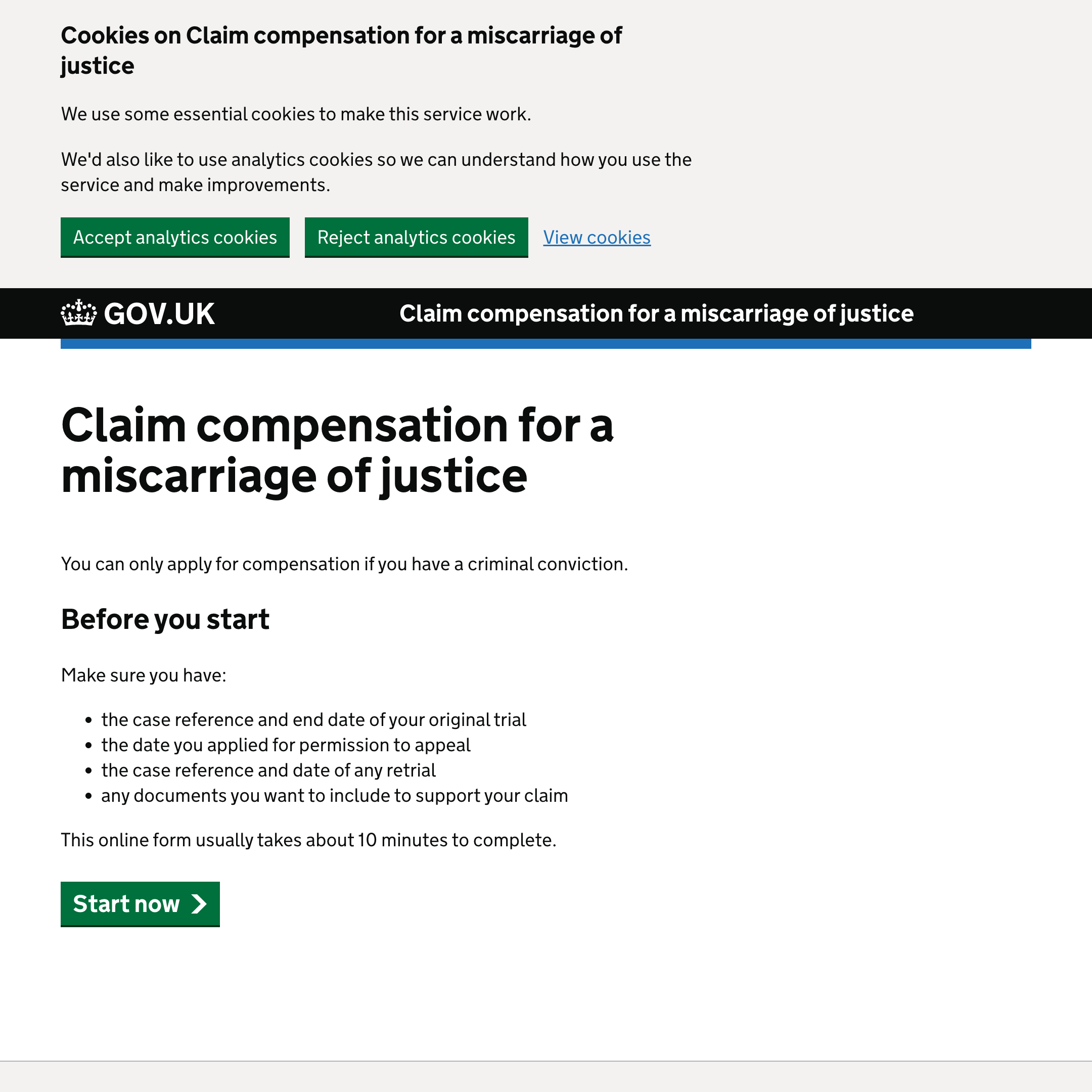 Claim compensation for a miscarriage of justice