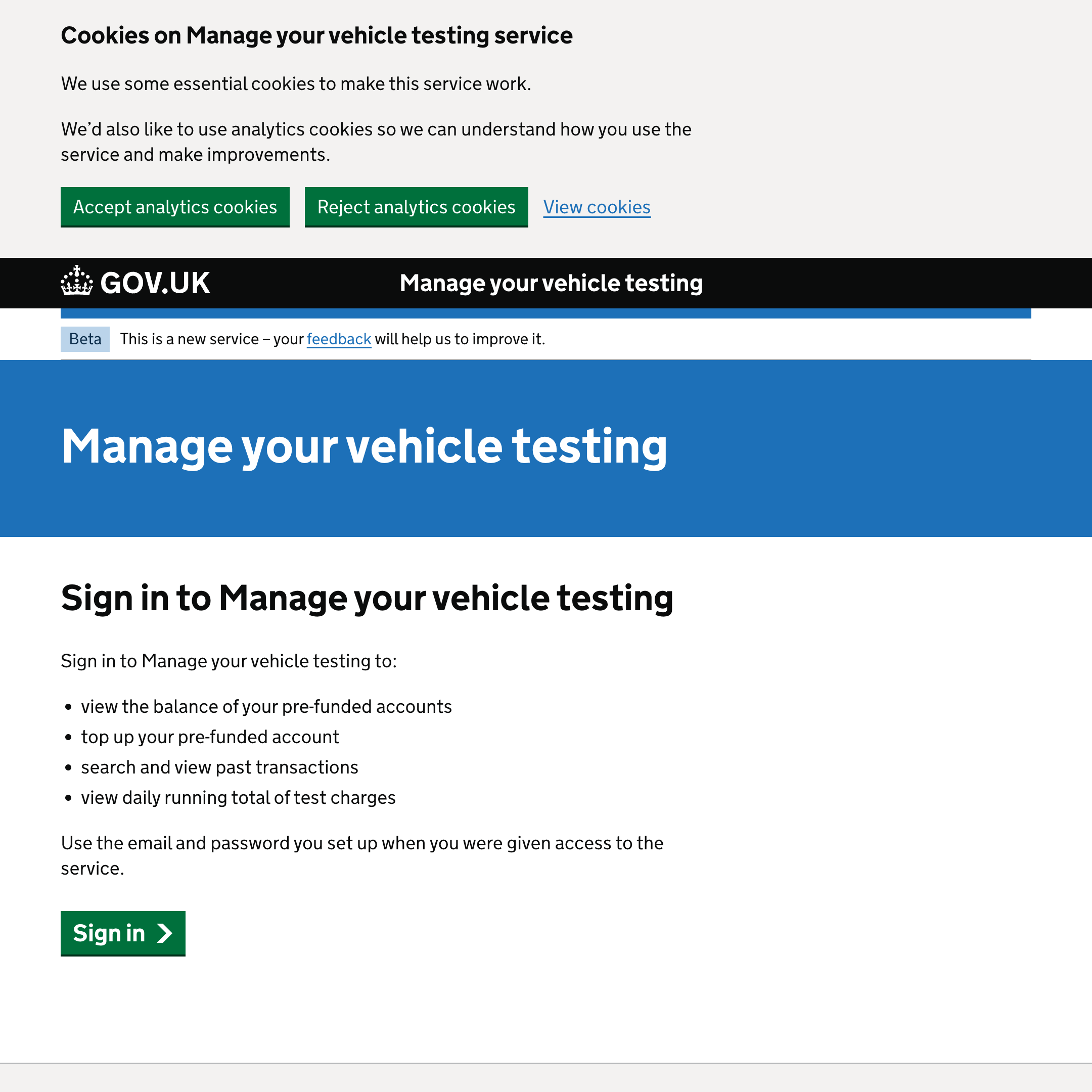 Manage your vehicle testing