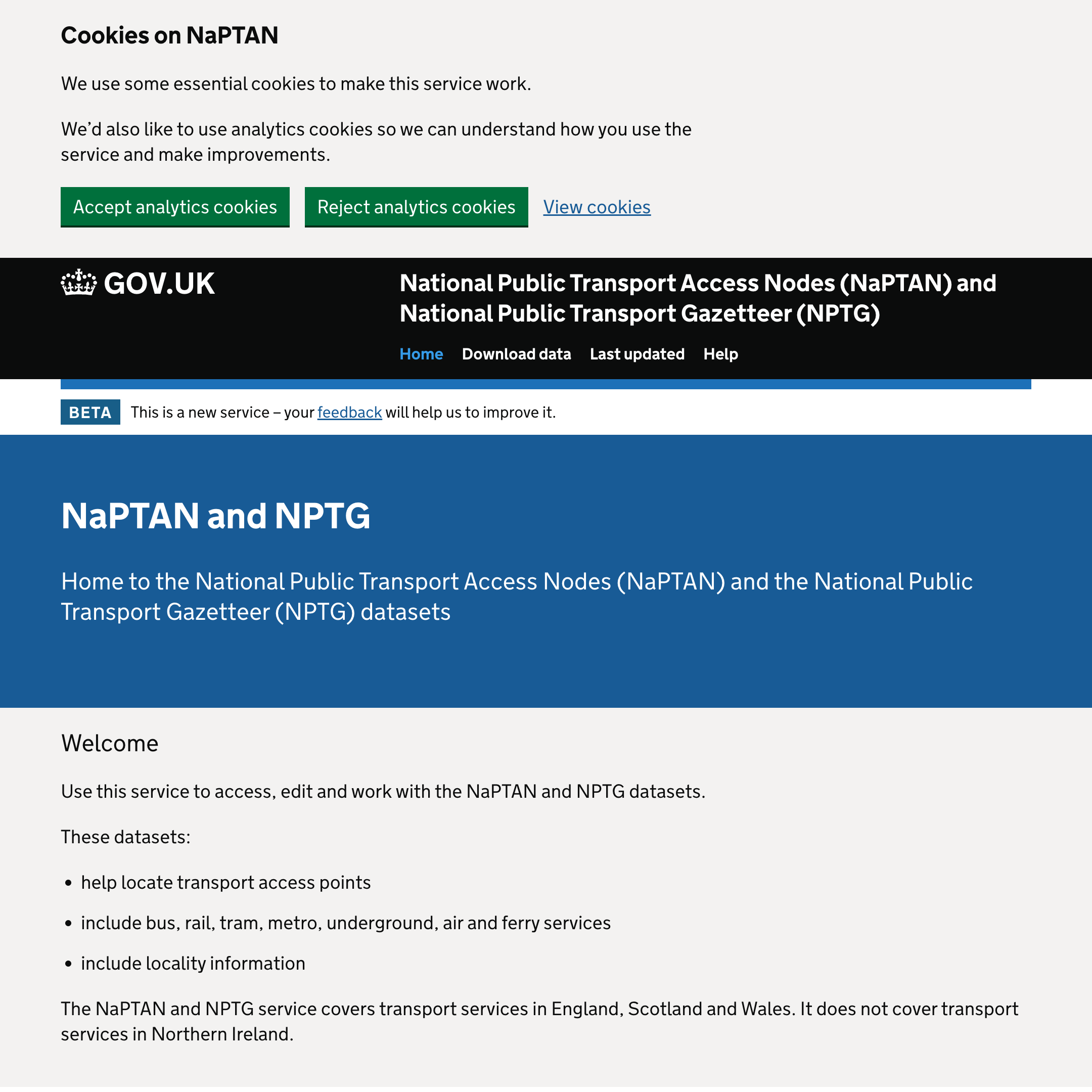 Download National Public Transport Access Nodes (NaPTAN) data