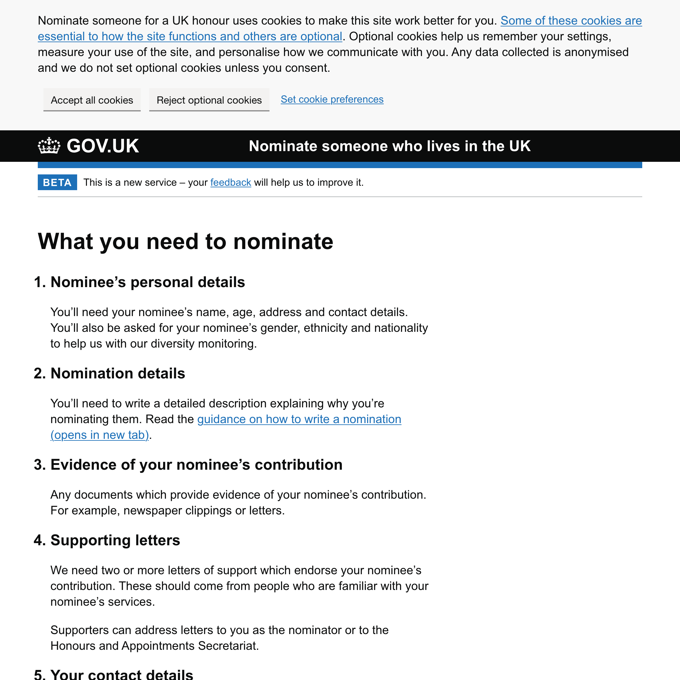 Honours nomination