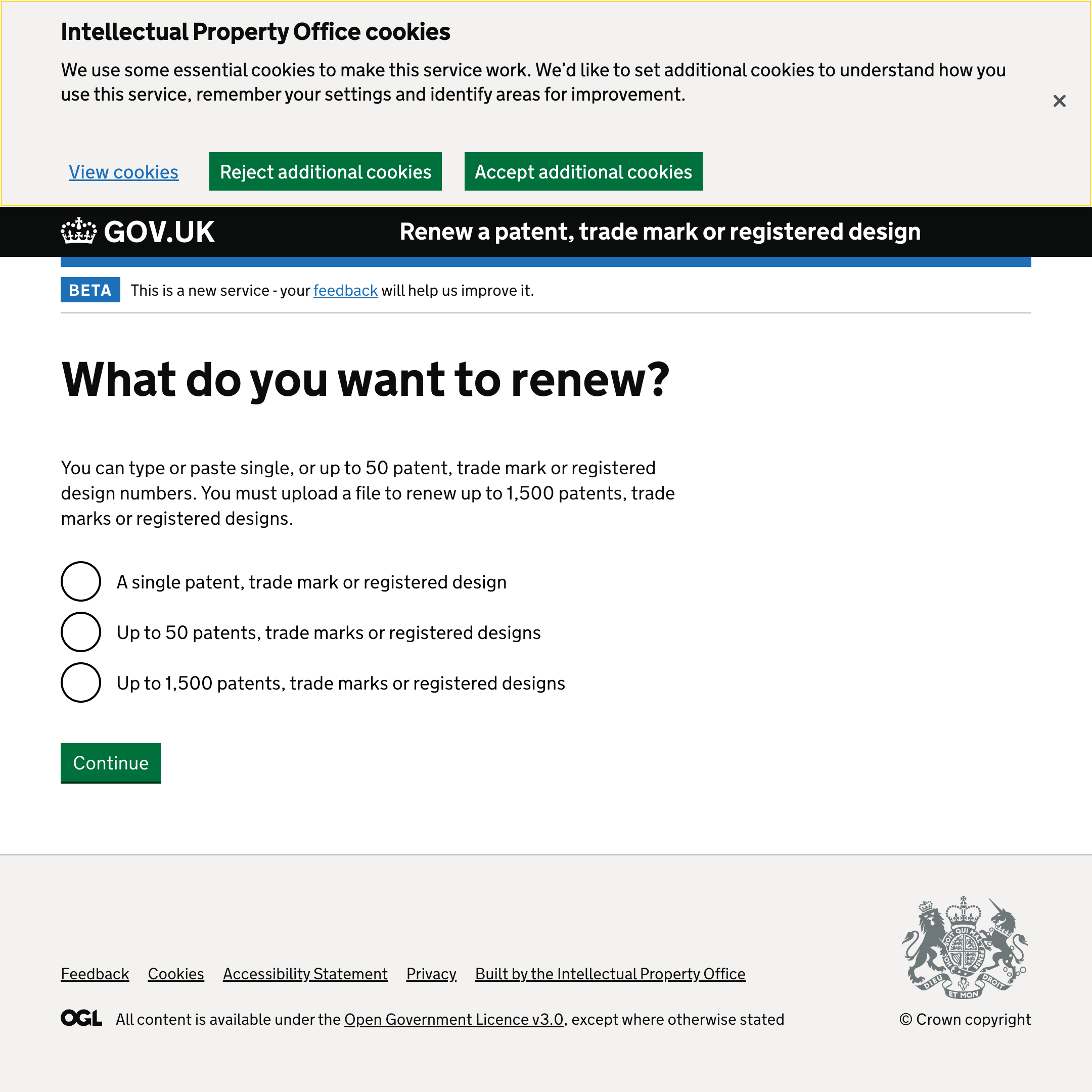 Renew a patent, trade mark or registered design