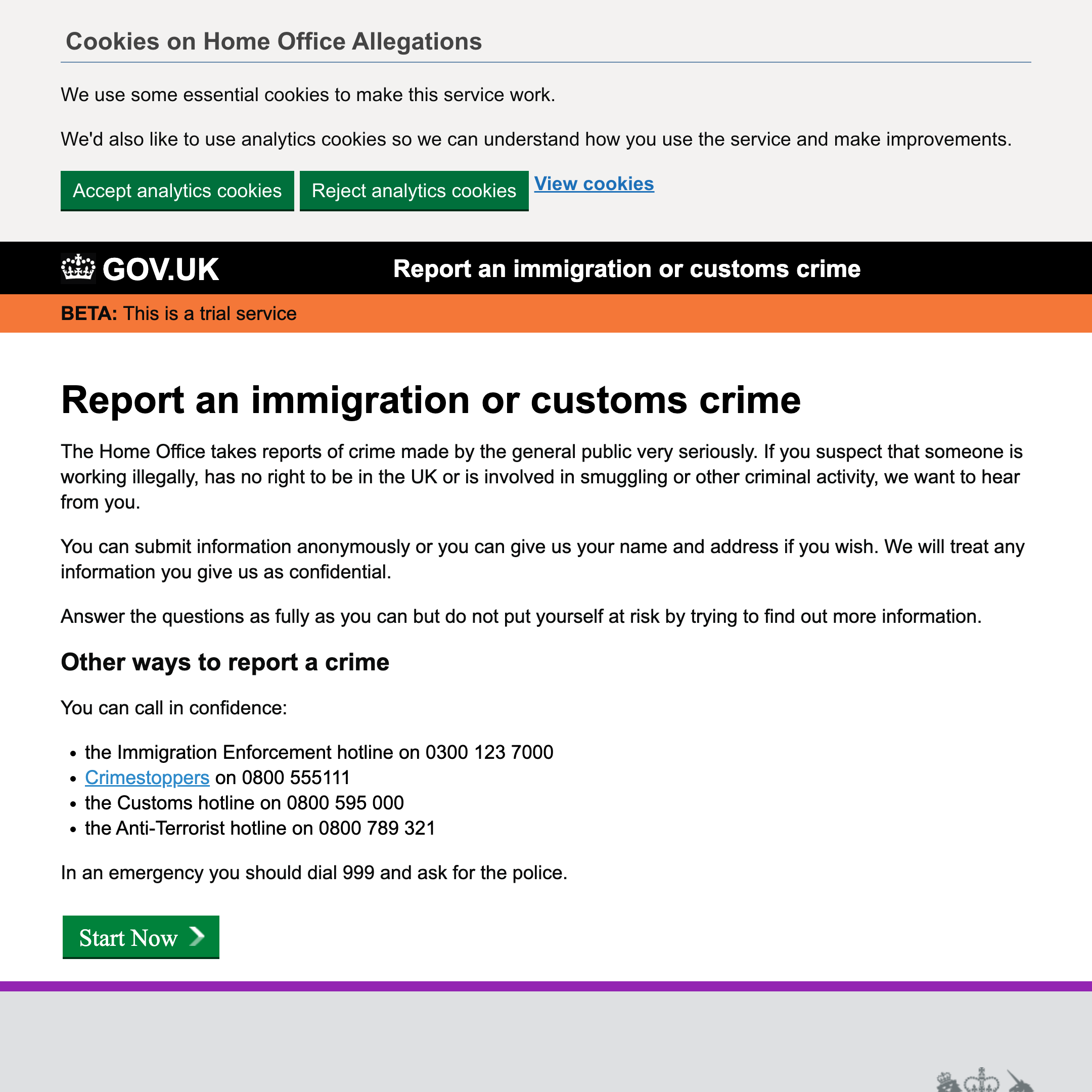Report an immigration or customs crime