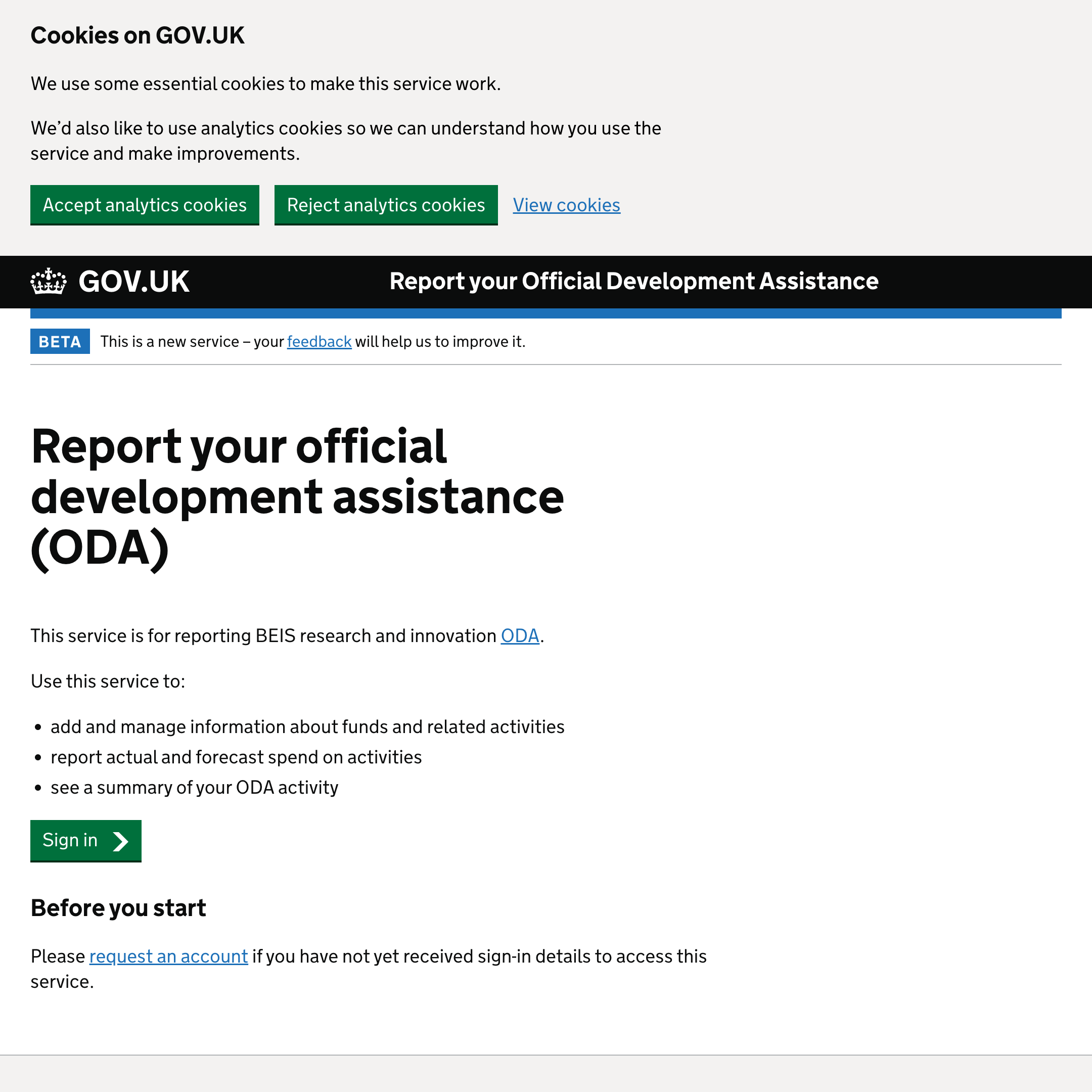 Report your Official Development Assistance