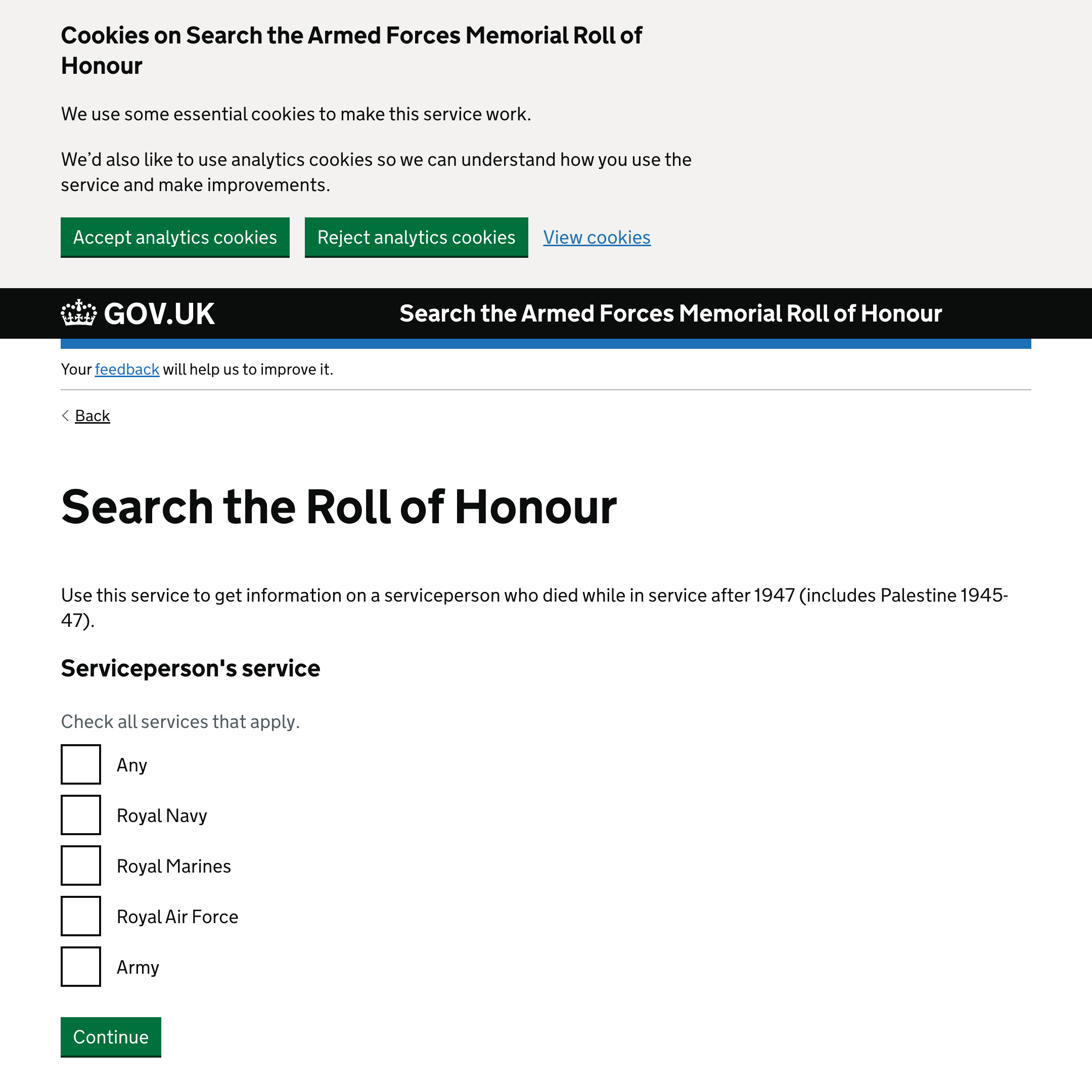 Search the Armed Forces Memorial Roll of Honour