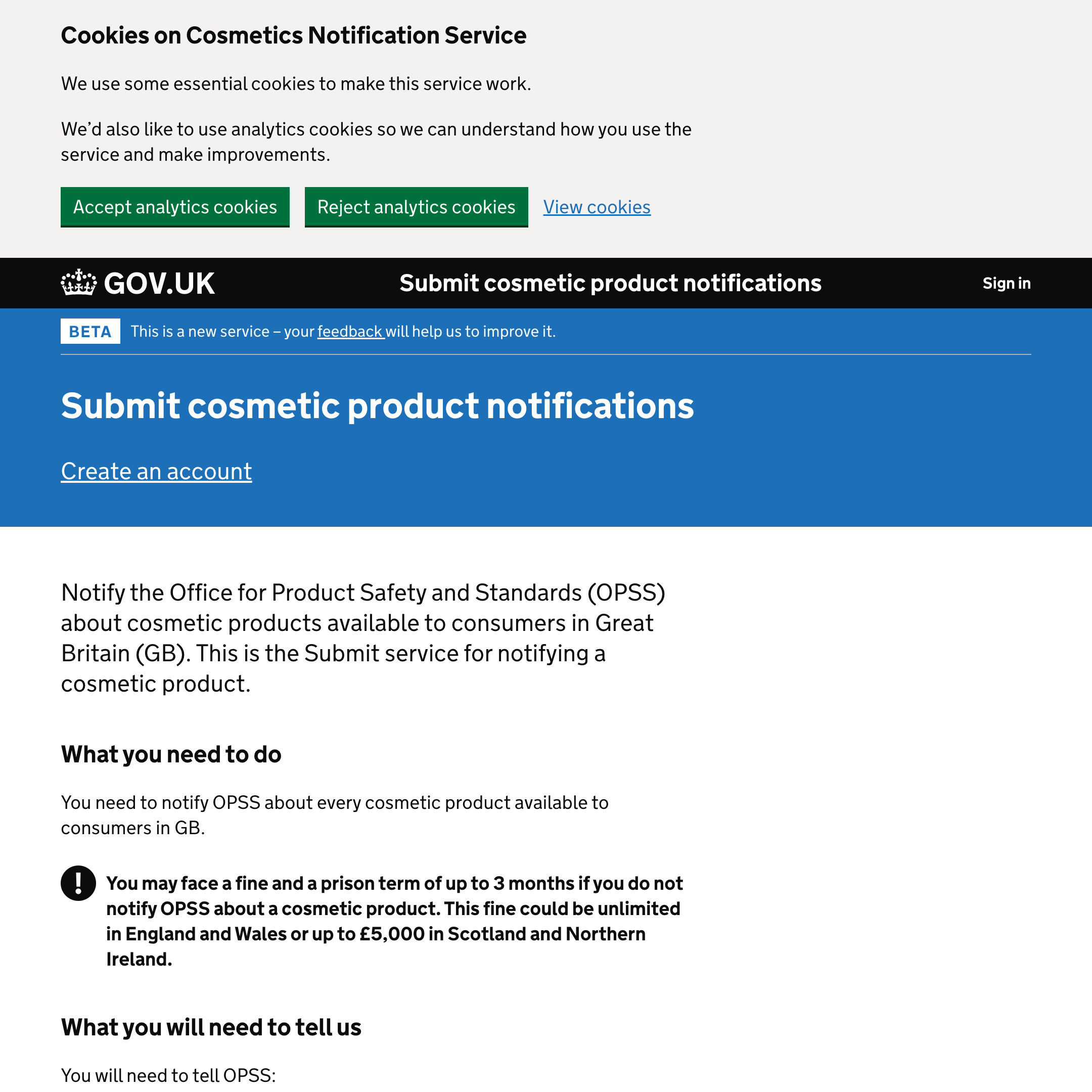 Submit cosmetic product notifications