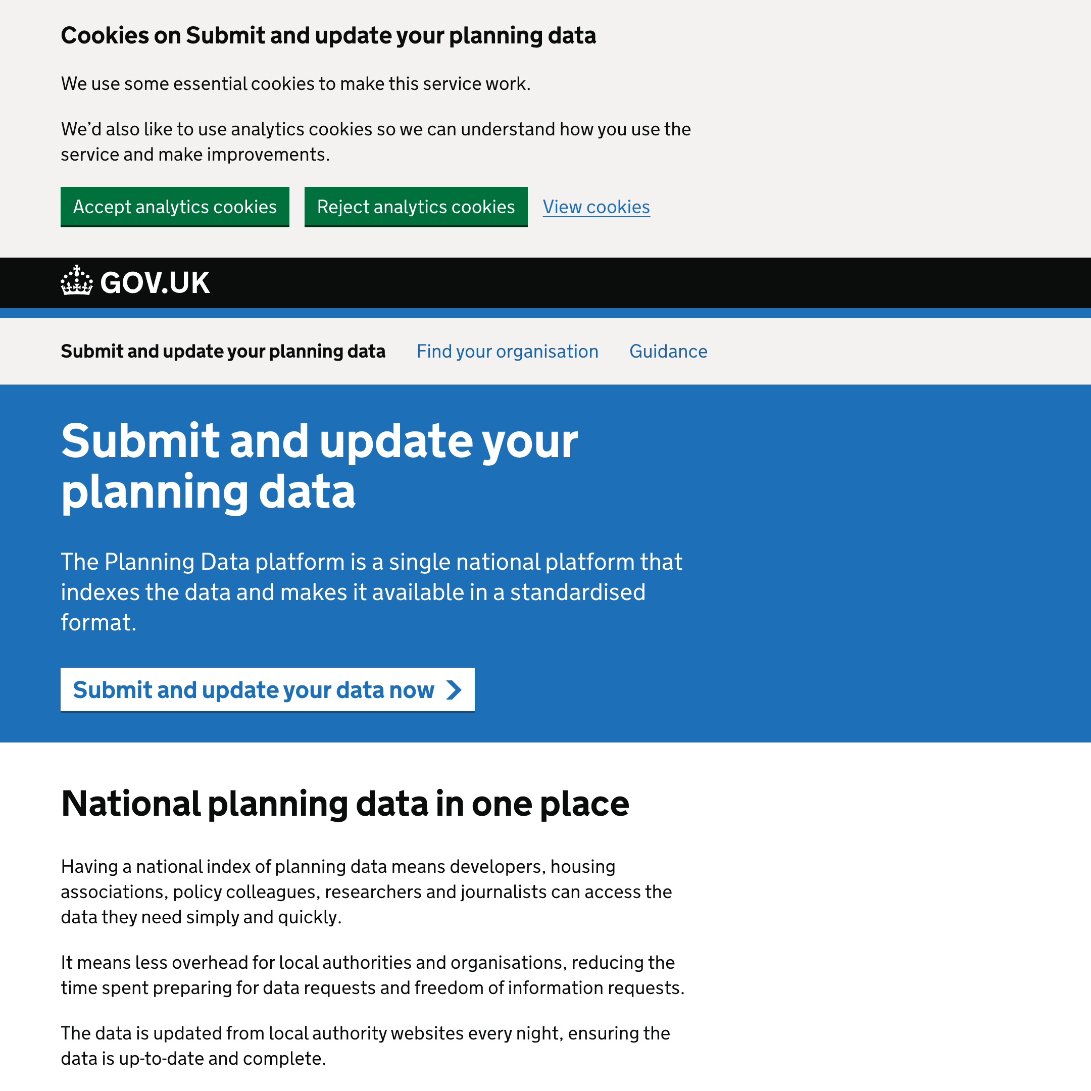 Submit and update your planning data