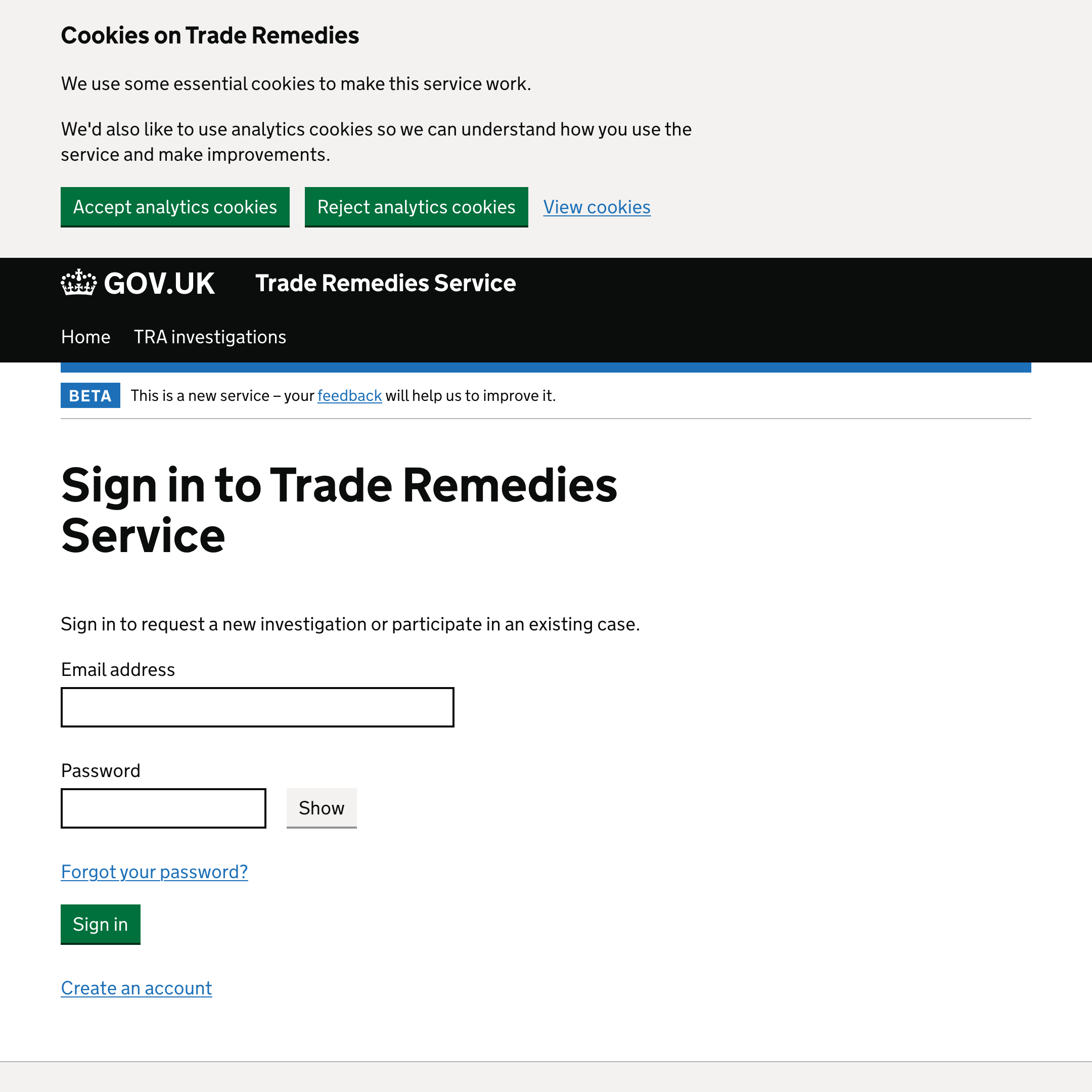 Apply for a trade remedies investigation