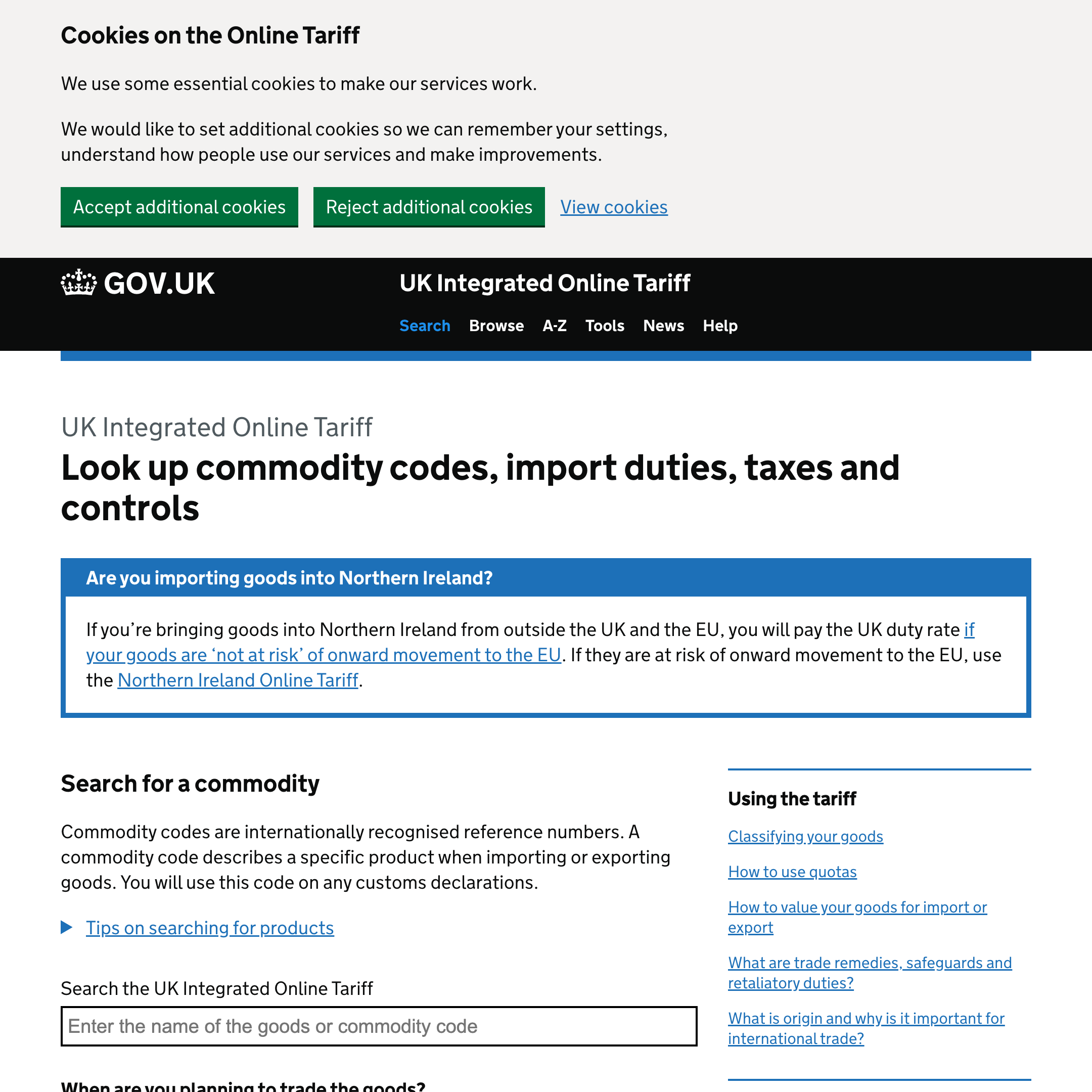 Look up commodity codes, import duties, taxes and controls (UK Integrated Online Tariff)
