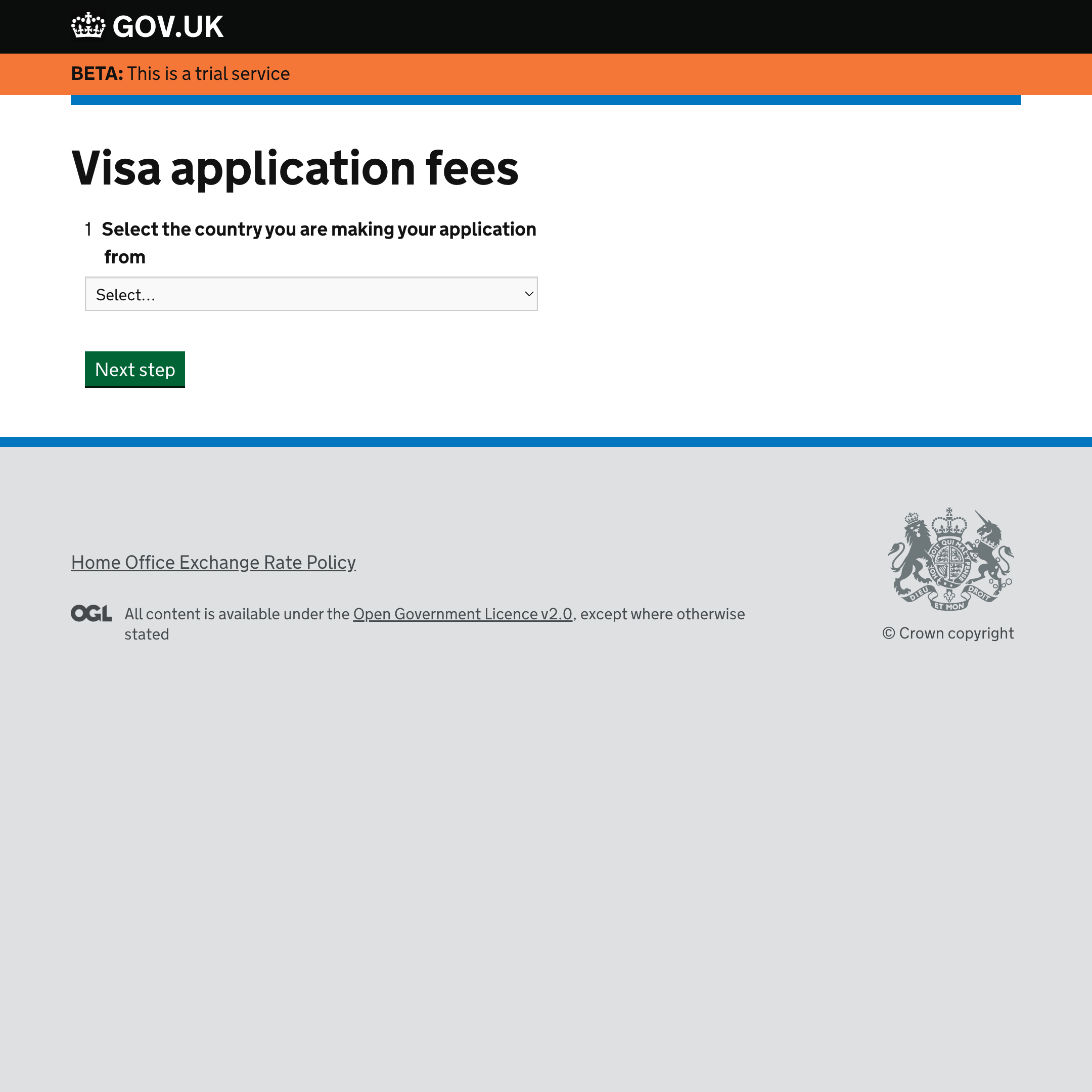 Visa application fees