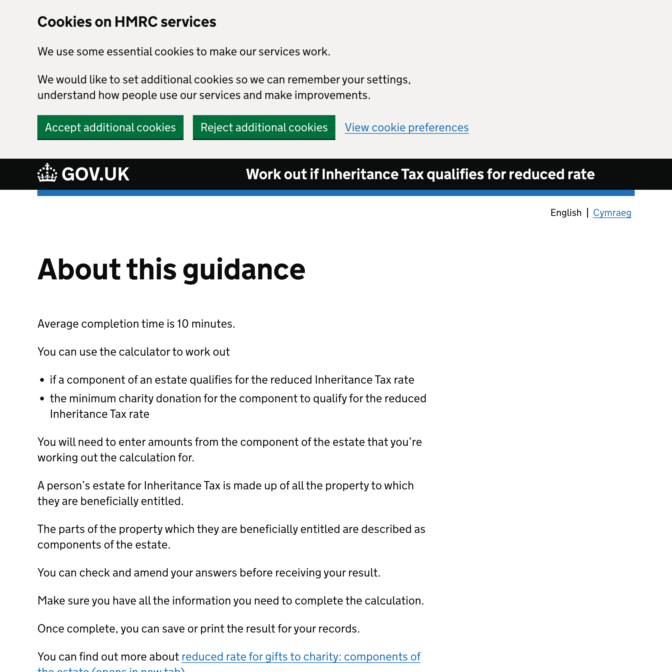 Work out if Inheritance Tax qualifies for reduced rate